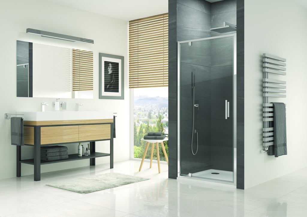 PORTE DE DOUCHE PIVOTANTE OCELIA 80 X 190cm PROFILE CHROME VERRE TRANSPARENT