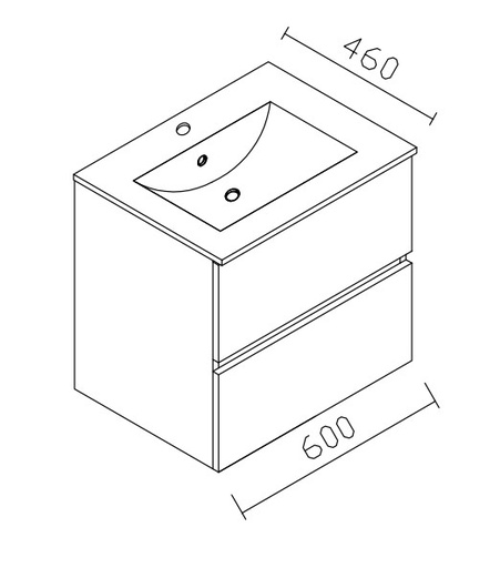 [PS066S60C2K59] ENSEMBLE ALKE SQUARE SPACE LINE 60cm VASQUE PORCELAINE ET MIROIR AVEC AUVENT LED CHENE HALIFAX