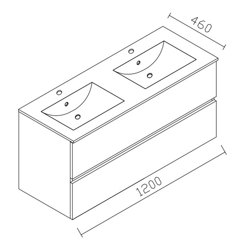 [PS074S120C2K59] ENSEMBLE ALKE SQUARE SPACE LINE 120cm DOUBLE VASQUE PORCELAINE ET MIROIR AVEC AUVENT LED CHENE HALIFAX