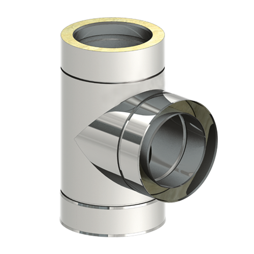 [X009C100] TE INOX DOUBLE PAROI 90° 100mm AVEC PIQUAGE EN 80mm